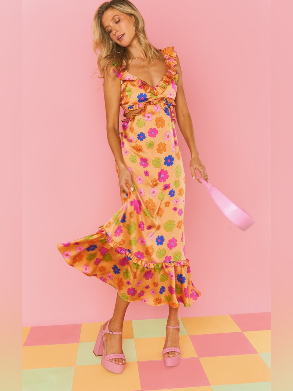 Show Me Your Mumu Lane Midi Dress Poppin Poppy Sz S
